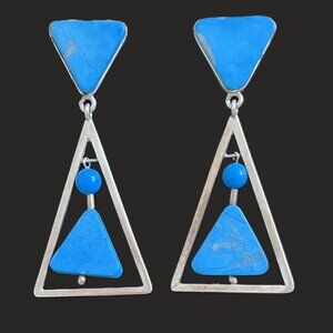 🆕 TAXCO Vintage Sterling Silver & Mexican Turquoise Dangle Earrings